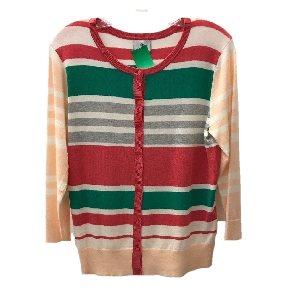 Susina White and Green Striped Cardigan